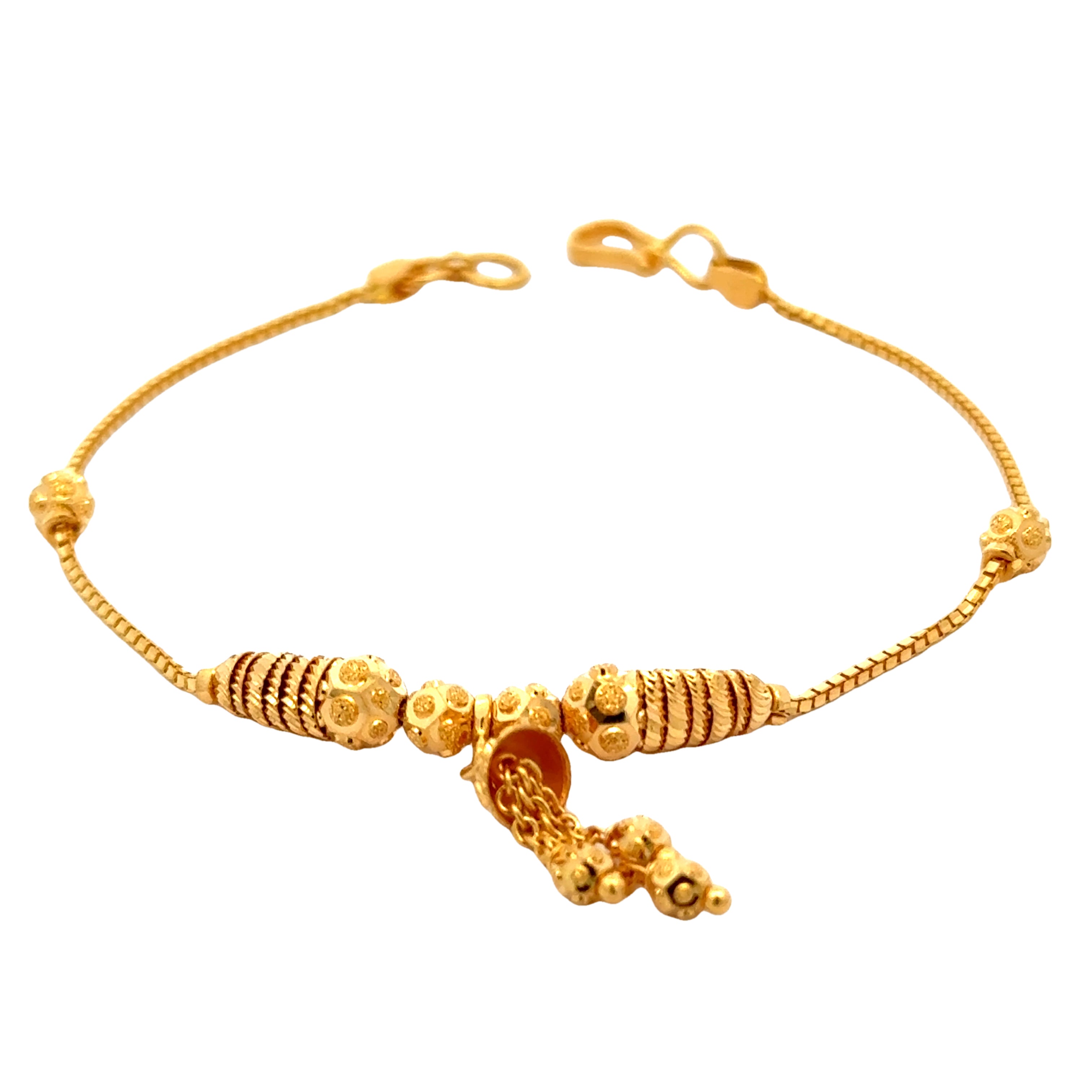 22k Yellow Gold Charm Ball-Bead Bracelet measuring 5mm thickness x 7.5 inch length