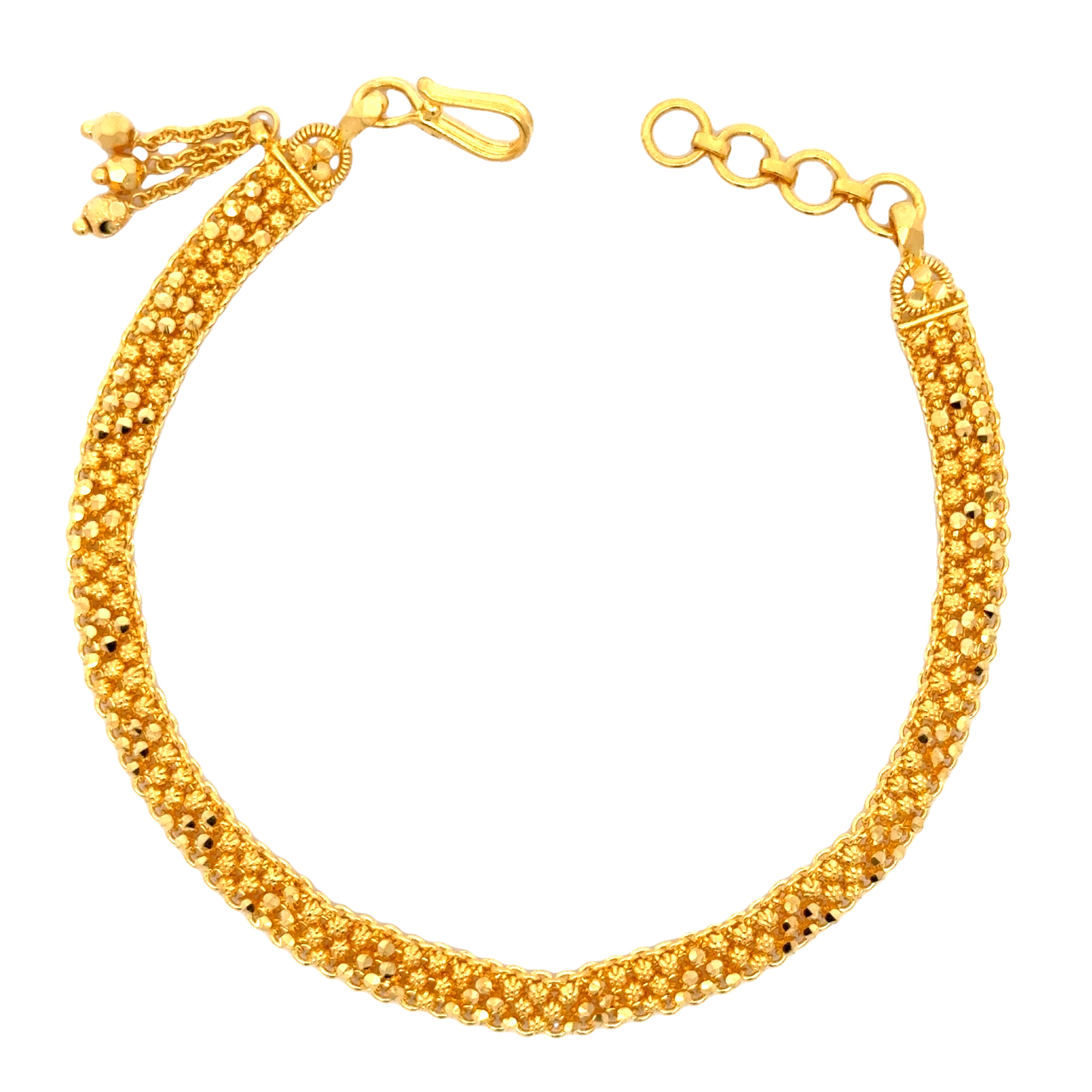 22k Yellow Gold Charm Chain Bracelet measuring 5mm thickness x 7.5 inch length