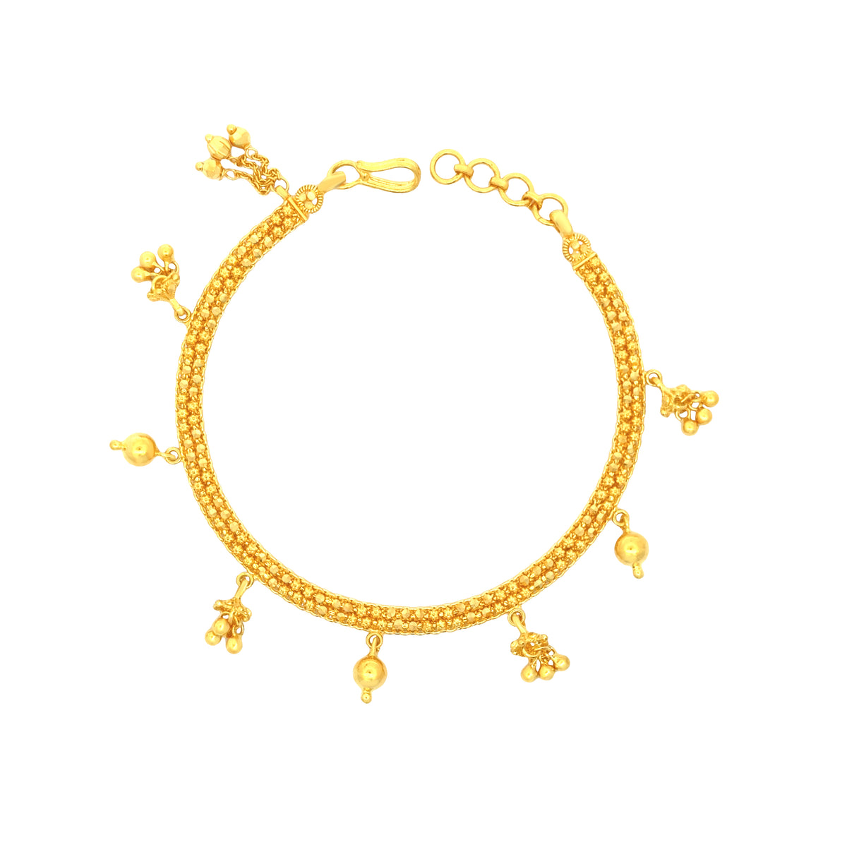 22k Yellow Gold Chain Charm Bracelet measuring 4mm thickness x 7.5 inch length