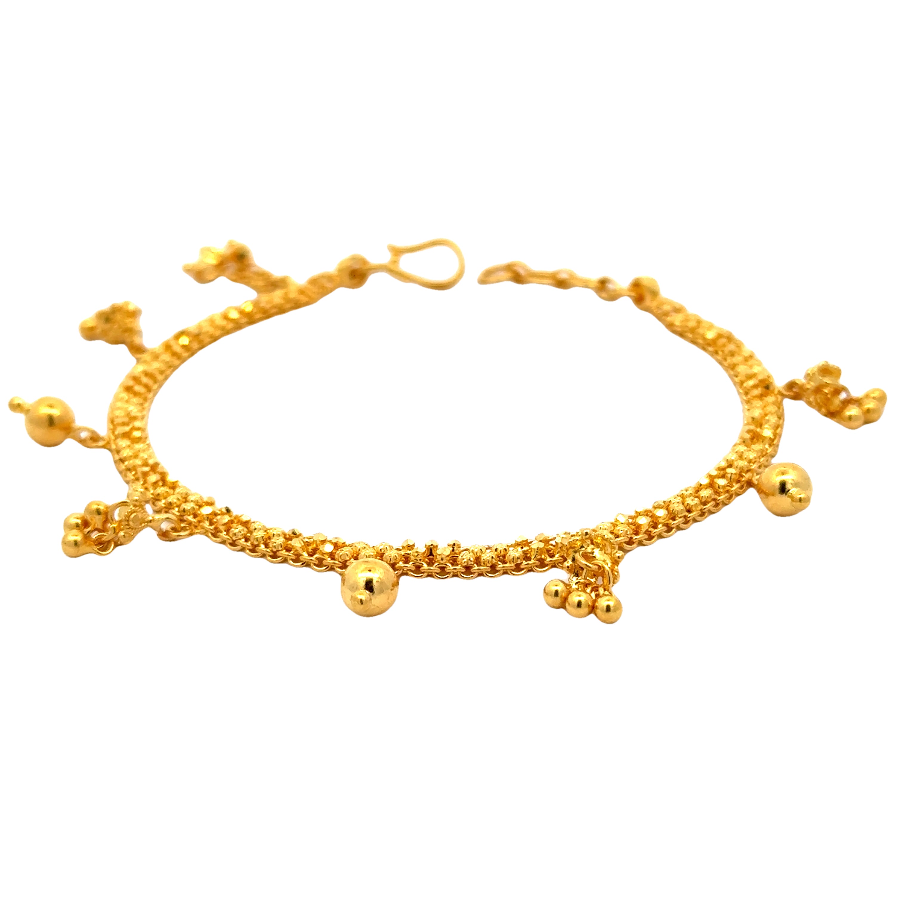 22k Yellow Gold Chain Charm Bracelet measuring 4mm thickness x 7.5 inch length