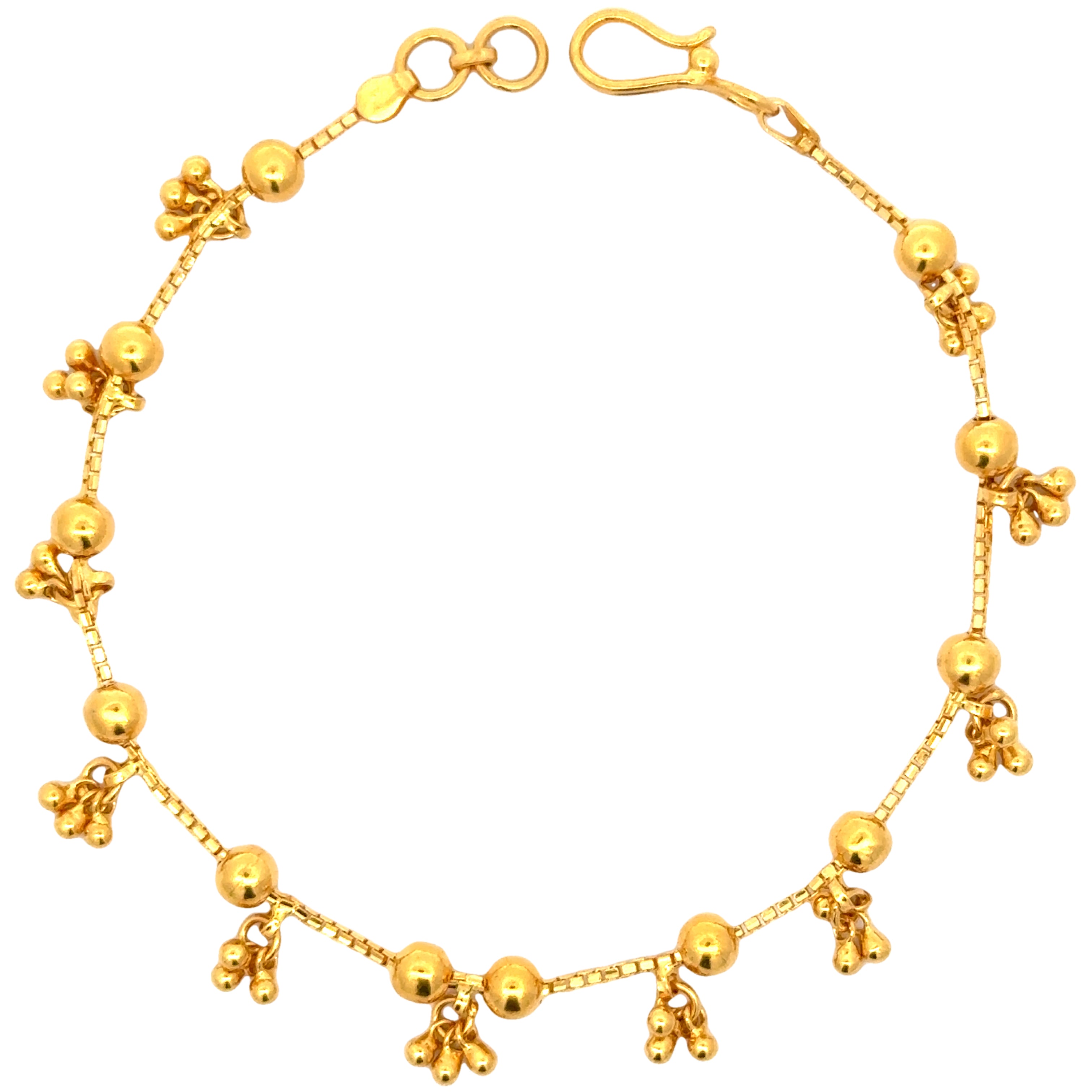 22k Yellow Gold Charm Ball-Bead Bracelet measuring 4mm thickness x 7 inch length