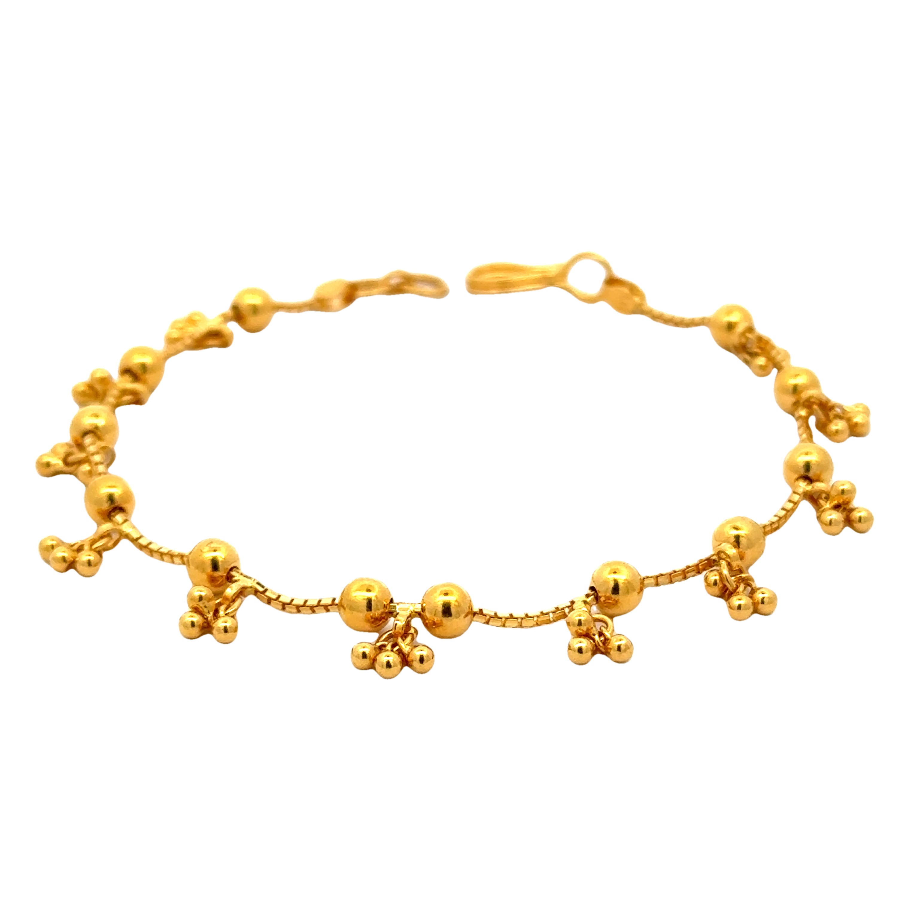 22k Yellow Gold Charm Ball-Bead Bracelet measuring 4mm thickness x 7 inch length