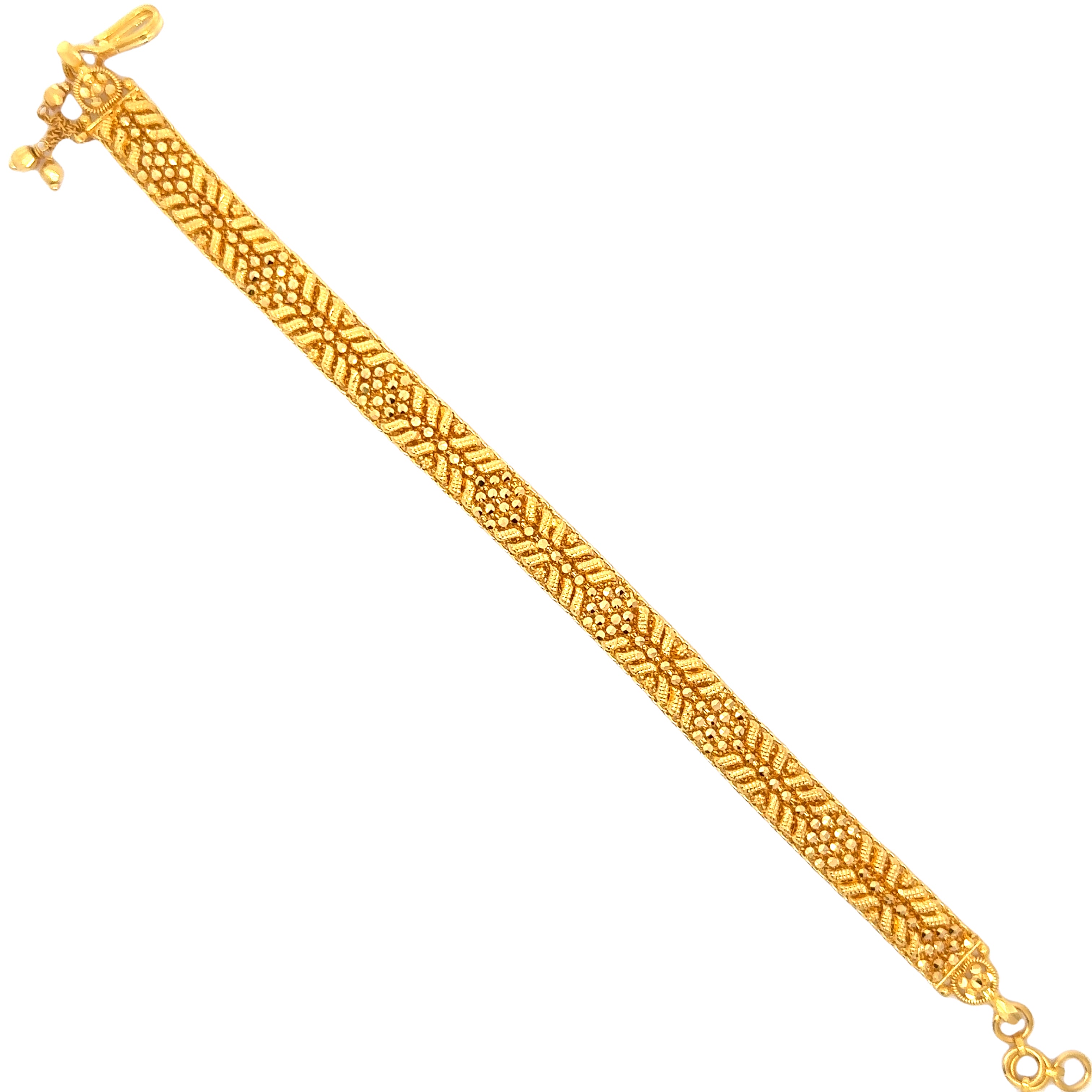 22k Yellow Gold Pata Filigree Bracelet measuring 8mm thickness x 7.5 inch length