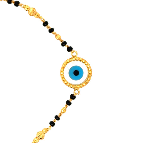 22k Yellow Gold Evil Eye Mangalsutra Bracelet measuring 3mm thickness x 7.25 inch length