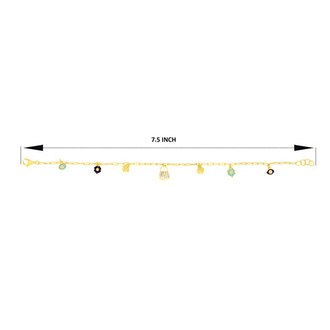 22K Yellow Gold Charm Bracelet measuring 6mm thickness x 7.5 inch length