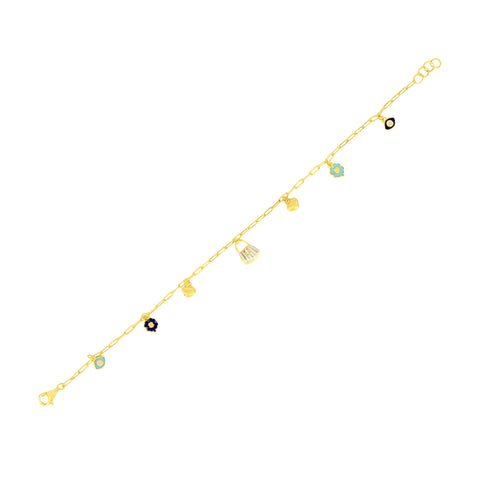 22K Yellow Gold Charm Bracelet measuring 6mm thickness x 7.5 inch length