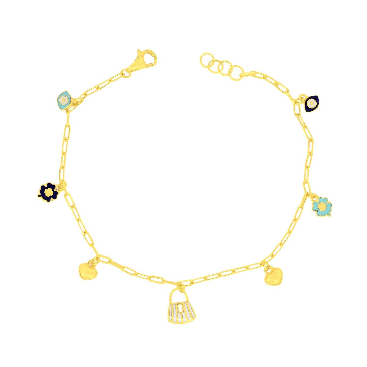22K Yellow Gold Charm Bracelet measuring 6mm thickness x 7.5 inch length