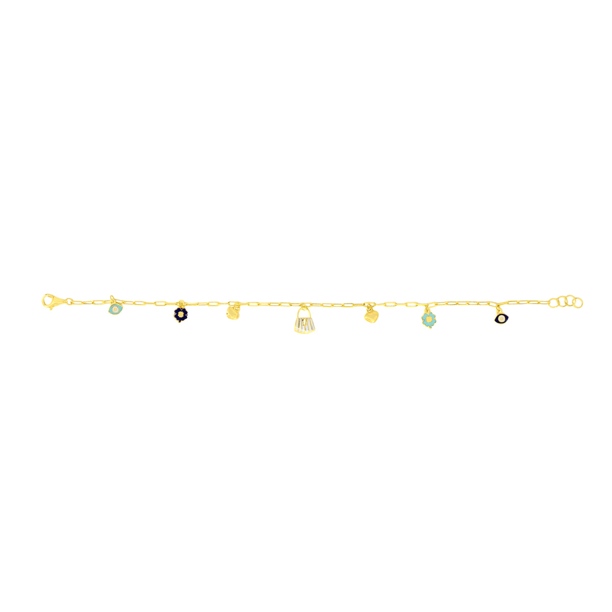 22K Yellow Gold Charm Bracelet measuring 6mm thickness x 7.5 inch length