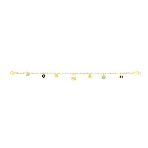 22K Yellow Gold Charm Bracelet measuring 6mm thickness x 7.5 inch length