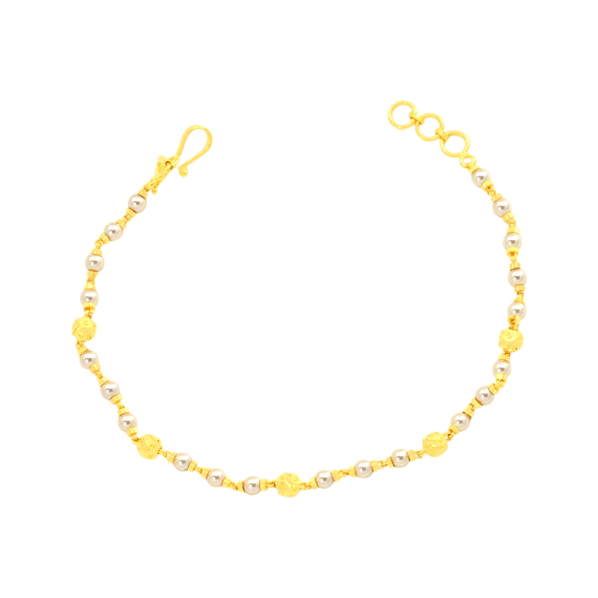 22K Yellow Gold Pearl-Bead Bracelet measuring 3mm thickness x 7.5 inch length