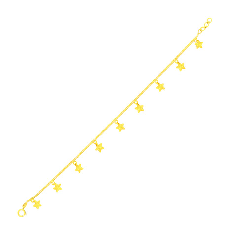 22K Yellow Gold Star Charm Bracelet measuring 0.83mm thickness x 7.5 inch length