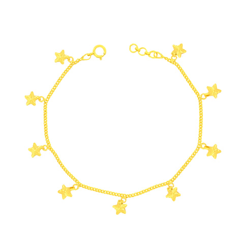 22K Yellow Gold Star Charm Bracelet measuring 0.83mm thickness x 7.5 inch length