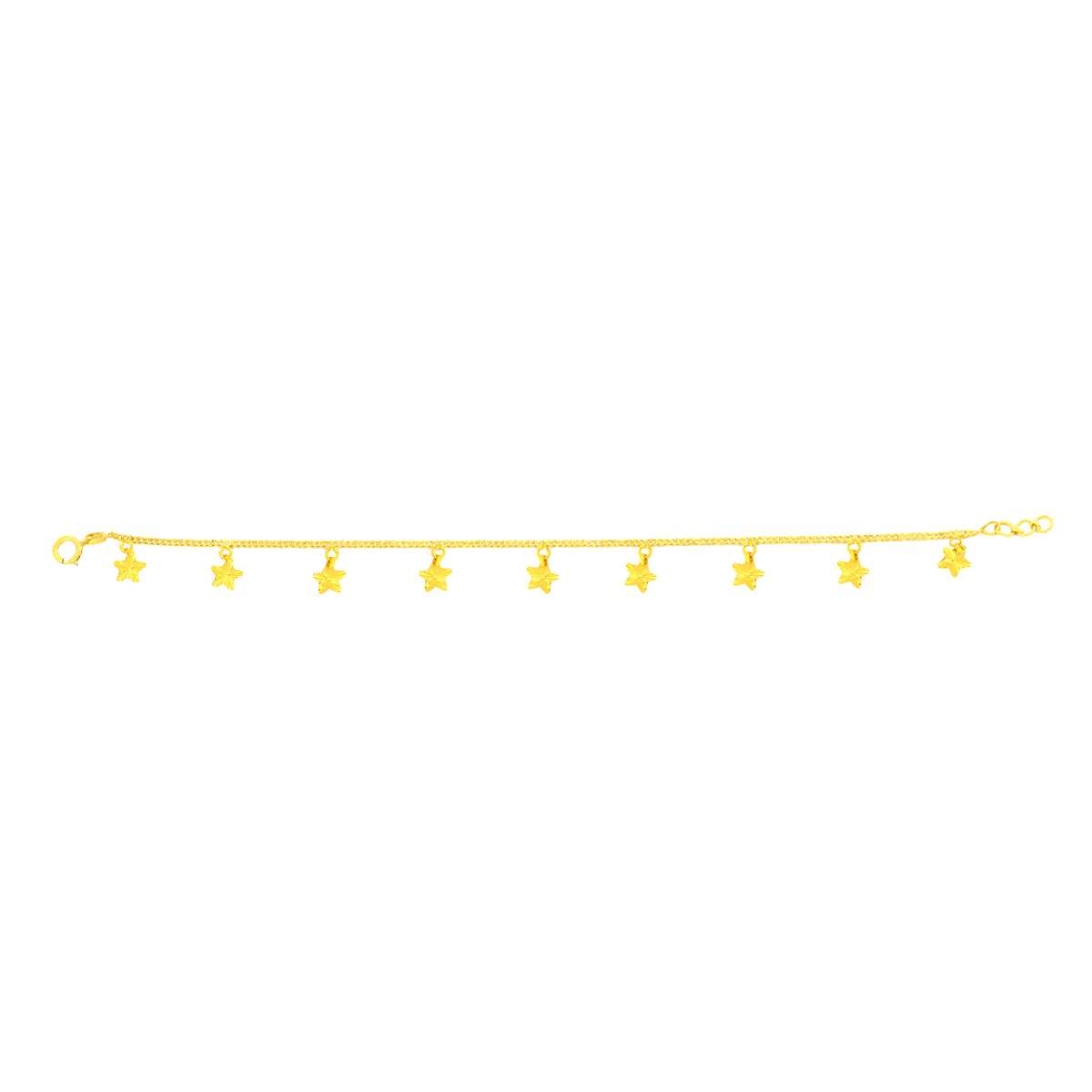 22K Yellow Gold Star Charm Bracelet measuring 0.83mm thickness x 7.5 inch length