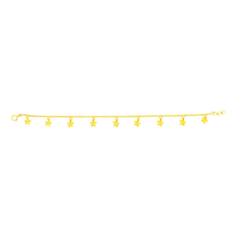22K Yellow Gold Star Charm Bracelet measuring 0.83mm thickness x 7.5 inch length