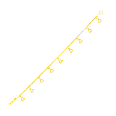 22K Yellow Gold Triangle Charm Bracelet measuring 0.78mm thickness x 7.5 inch length