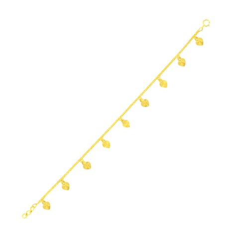 22K Yellow Gold Heart Charm Bracelet measuring 0.81mm thickness x 7.5 inch length