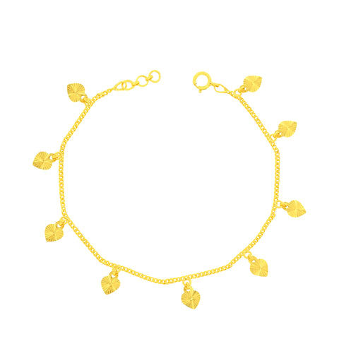 22K Yellow Gold Heart Charm Bracelet measuring 0.82mm thickness x 7.5 inch length