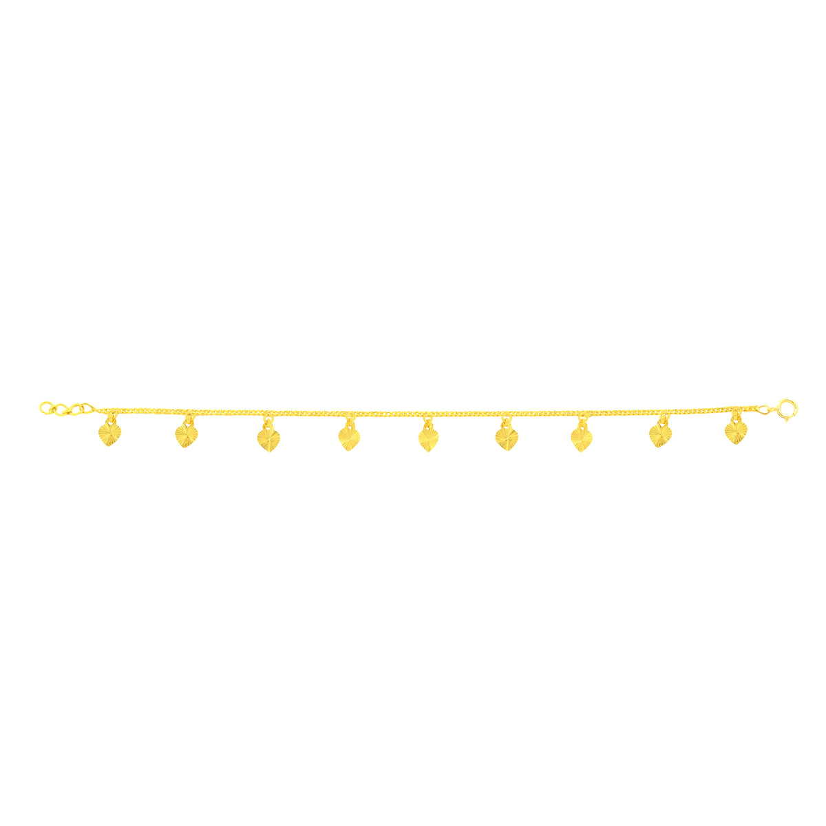 22K Yellow Gold Heart Charm Bracelet measuring 0.81mm thickness x 7.5 inch length