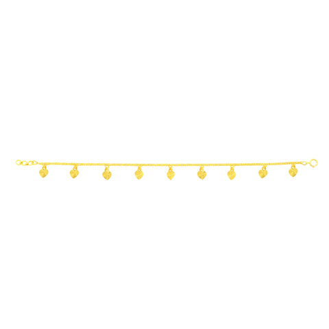 22K Yellow Gold Heart Charm Bracelet measuring 0.81mm thickness x 7.5 inch length