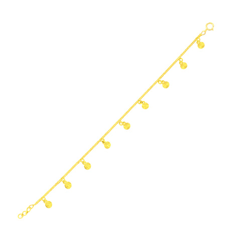 22K Yellow Gold Circle Charm Bracelet measuring 0.8mm thickness x 7.5 inch length