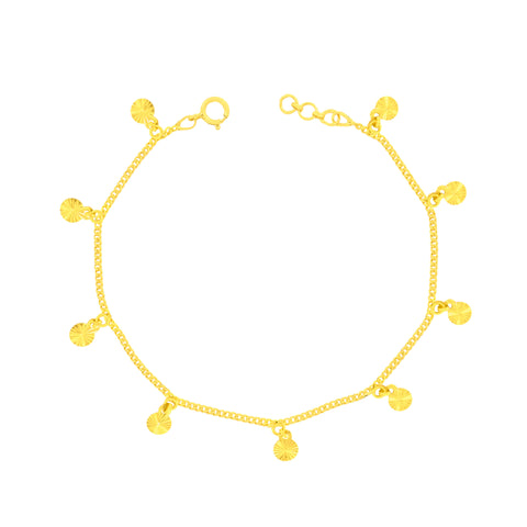 22K Yellow Gold Circle Charm Bracelet measuring 0.8mm thickness x 7.5 inch length