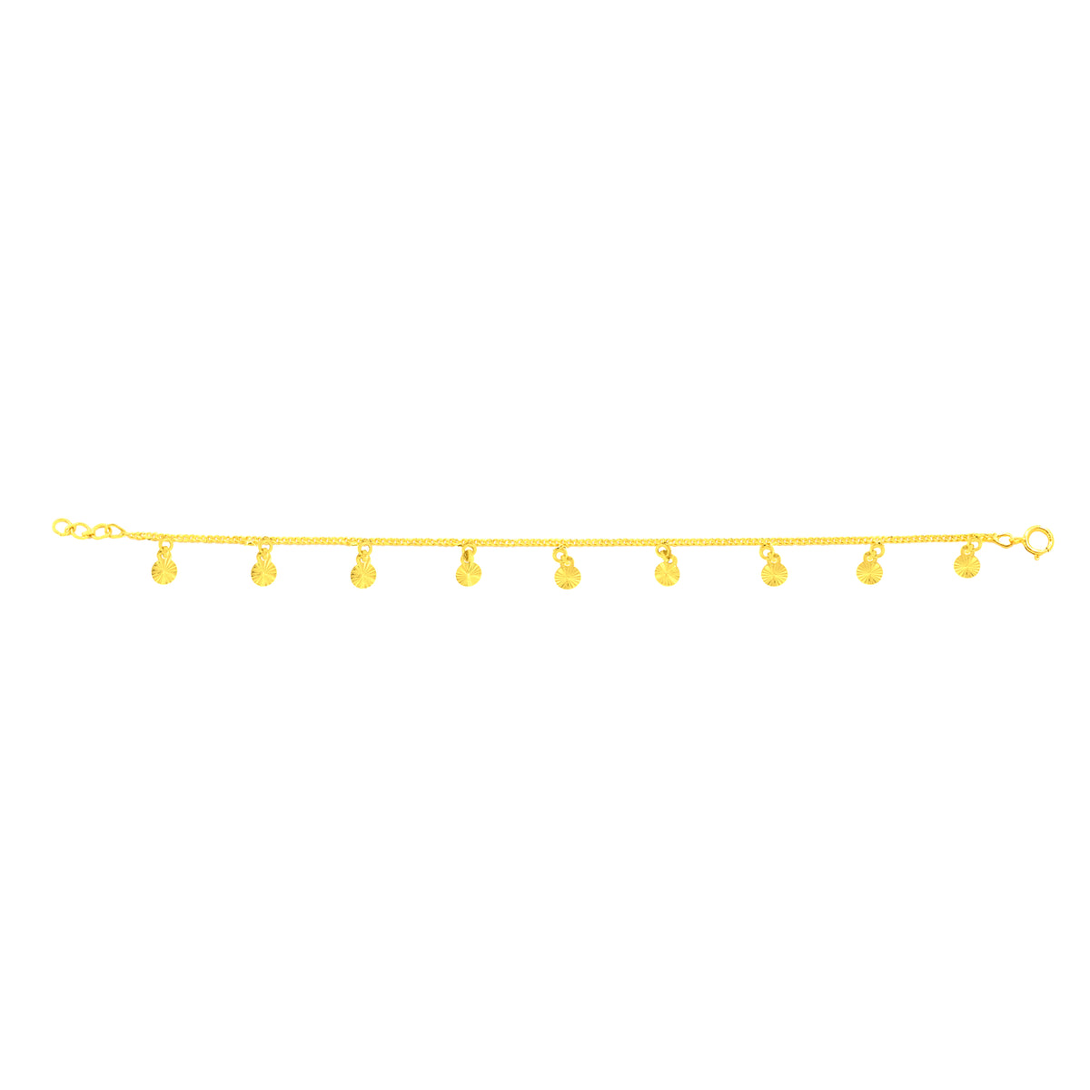22K Yellow Gold Circle Charm Bracelet measuring 0.8mm thickness x 7.5 inch length