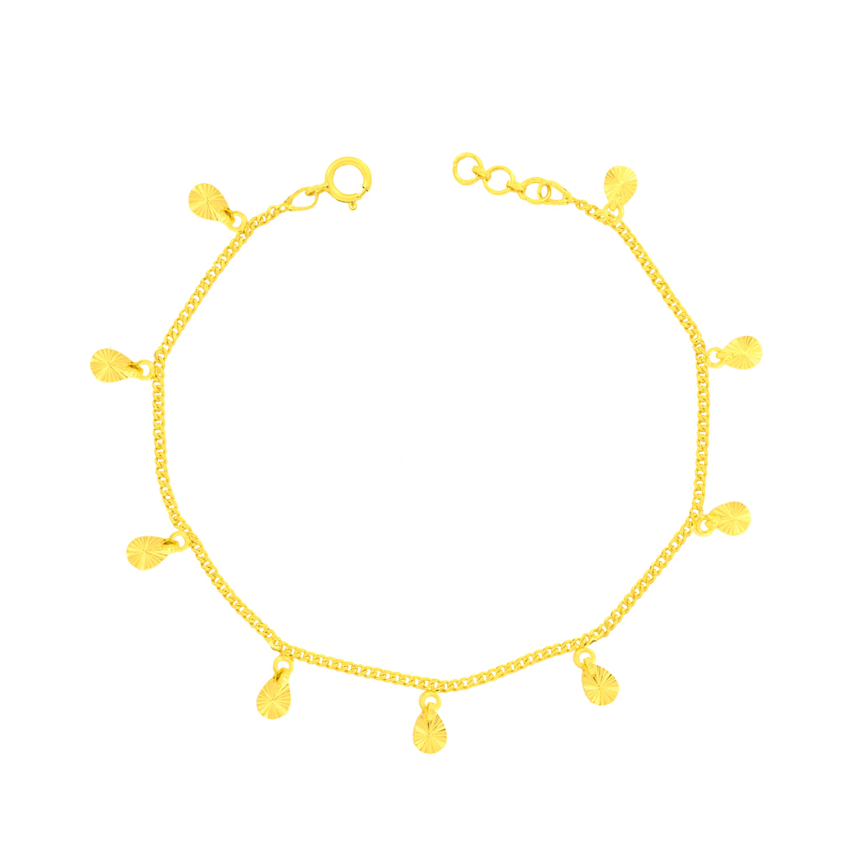 22K Yellow Gold Oval Charm Bracelet measuring 0.8mm thickness x 7.5 inch length