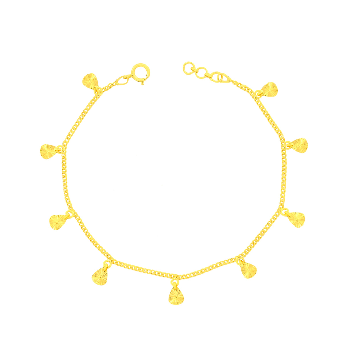 22K Yellow Gold Oval Charm Bracelet measuring 0.8mm thickness x 7.5 inch length
