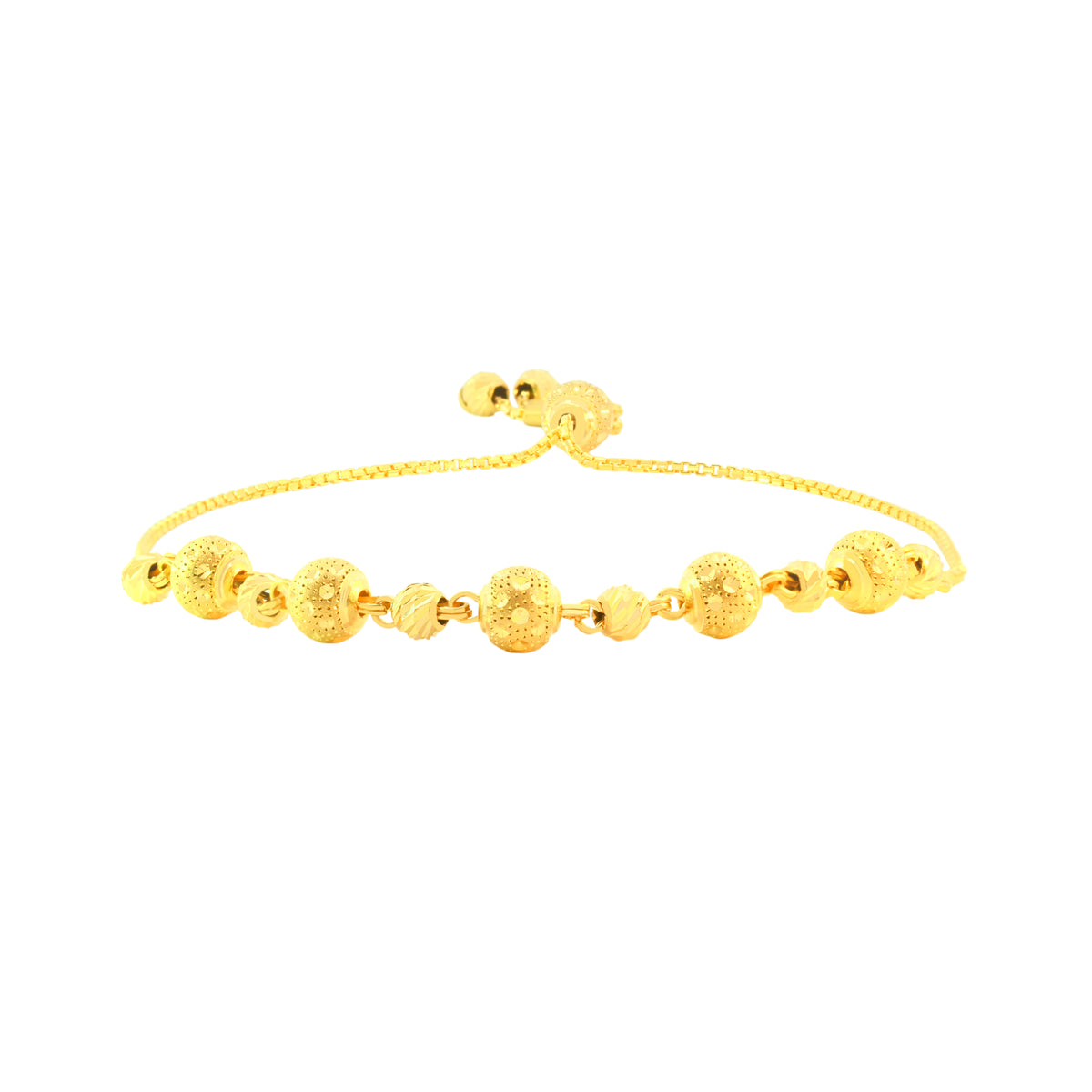 22K Yellow Gold Adjustable Ball-Bead Bracelets measuring 6.01mm thickness