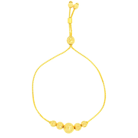22K Yellow Gold Adjustable Ball-Bead Bracelet measuring 8.09mm thickness