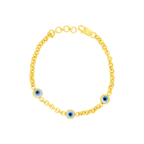 22K Yellow Gold Evil eye Charm Bracelet measuring 3mm thickness x 6.3 inch length