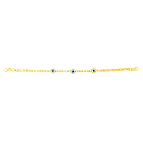 22K Yellow Gold Evil eye Charm Bracelet measuring 3mm thickness x 6.3 inch length