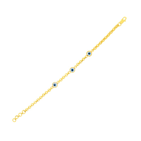 22K Yellow Gold Evil eye Charm Bracelet measuring 3mm thickness x 6.3 inch length