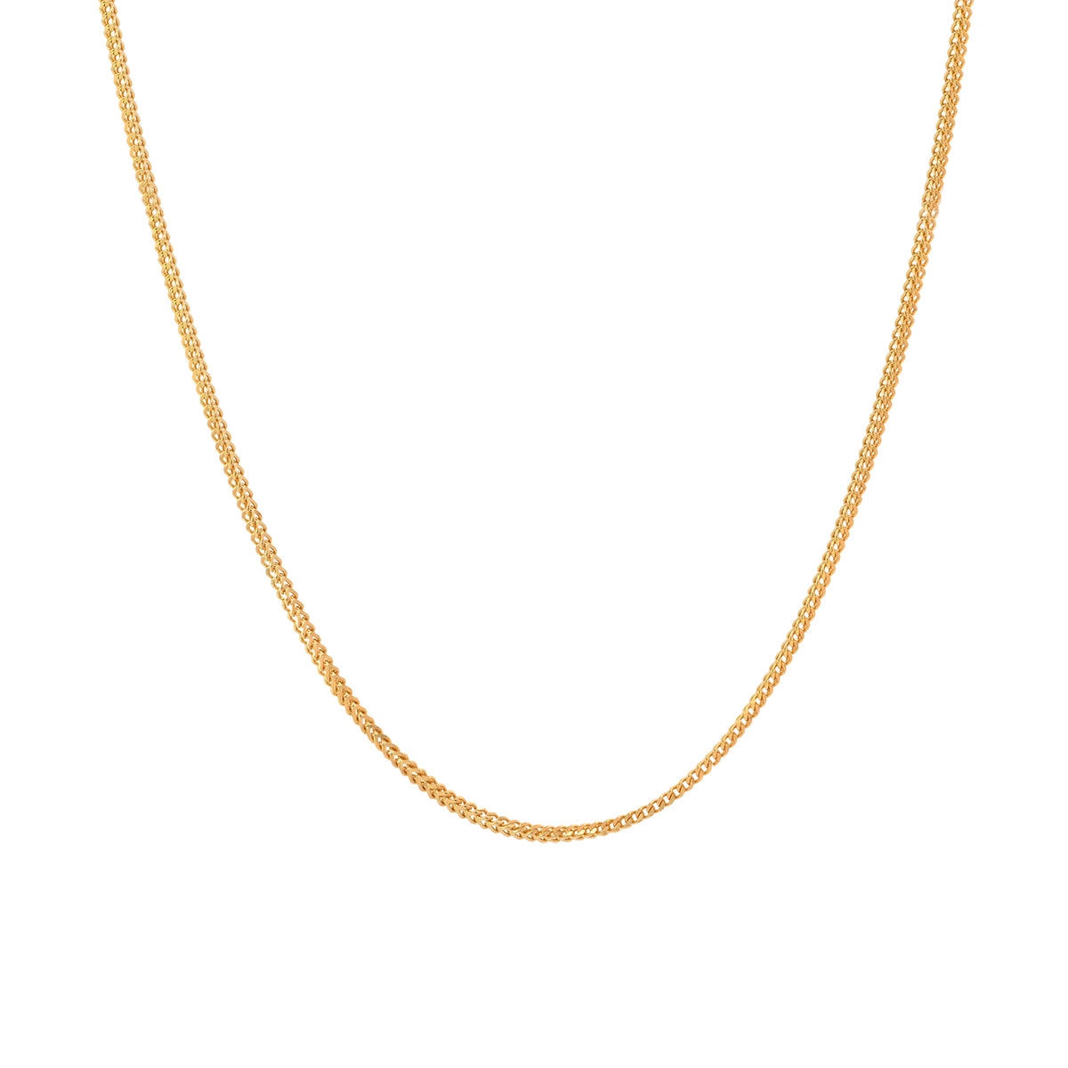 22k Yellow Gold Round Fox Chain measuring 2mm width x 18 inch length