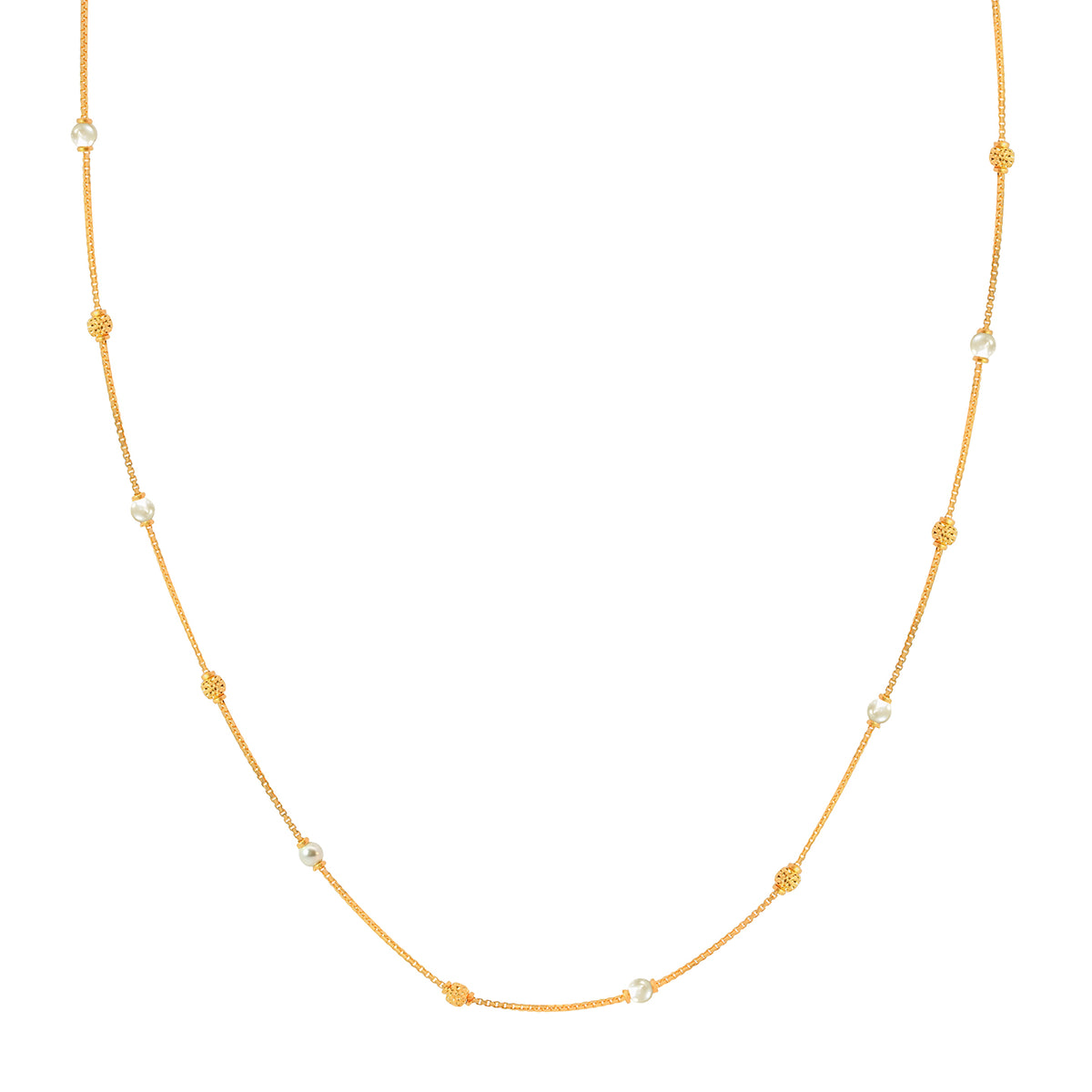 22K Yellow Gold Round Pearl Ball Bead Chain