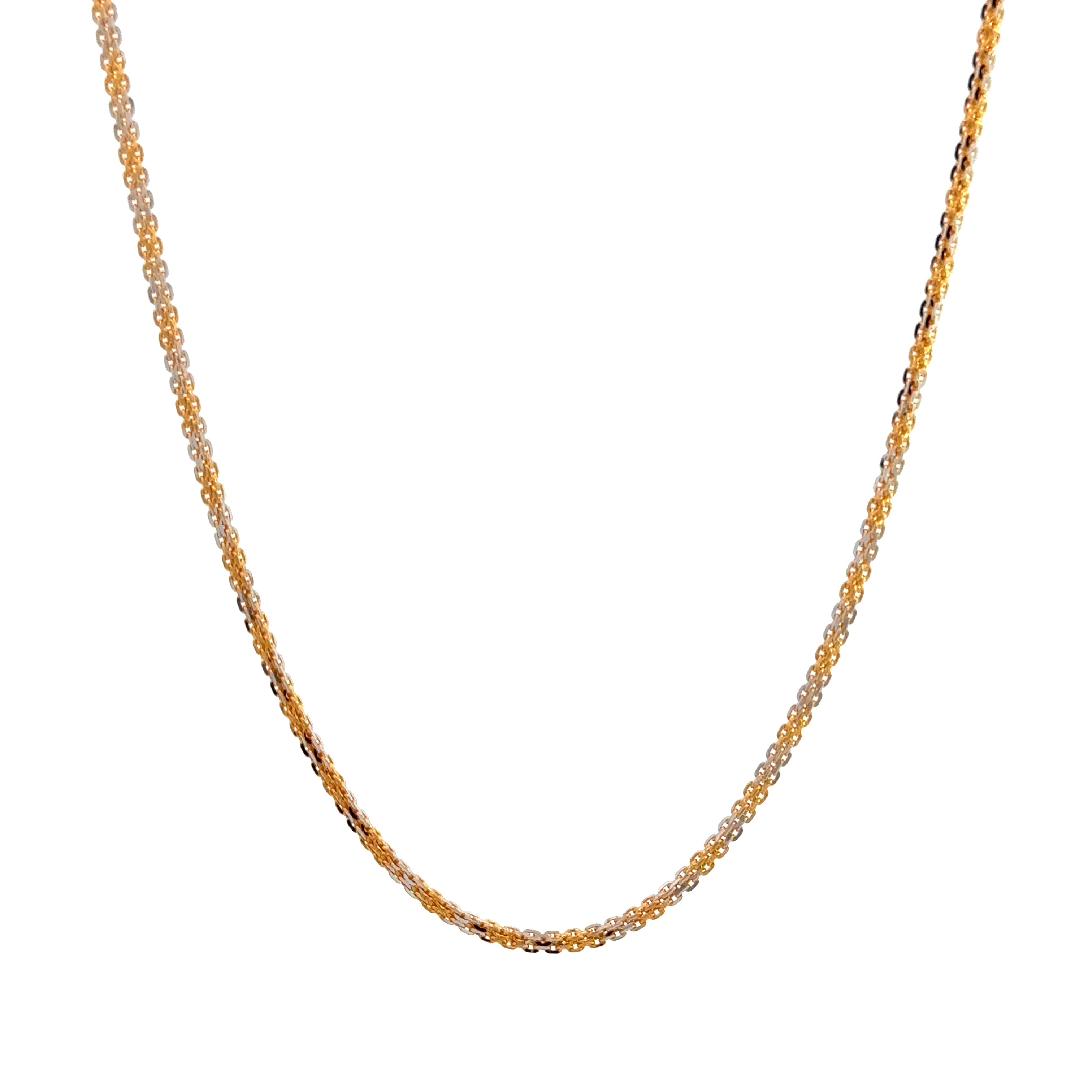 22k Two Tone Gold Square Bismark Fancy Chain measuring 1.5mm width x 16 inch length