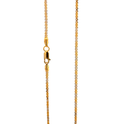 22k Two Tone Gold Square Bismark Fancy Chain measuring 1.5mm width x 16 inch length