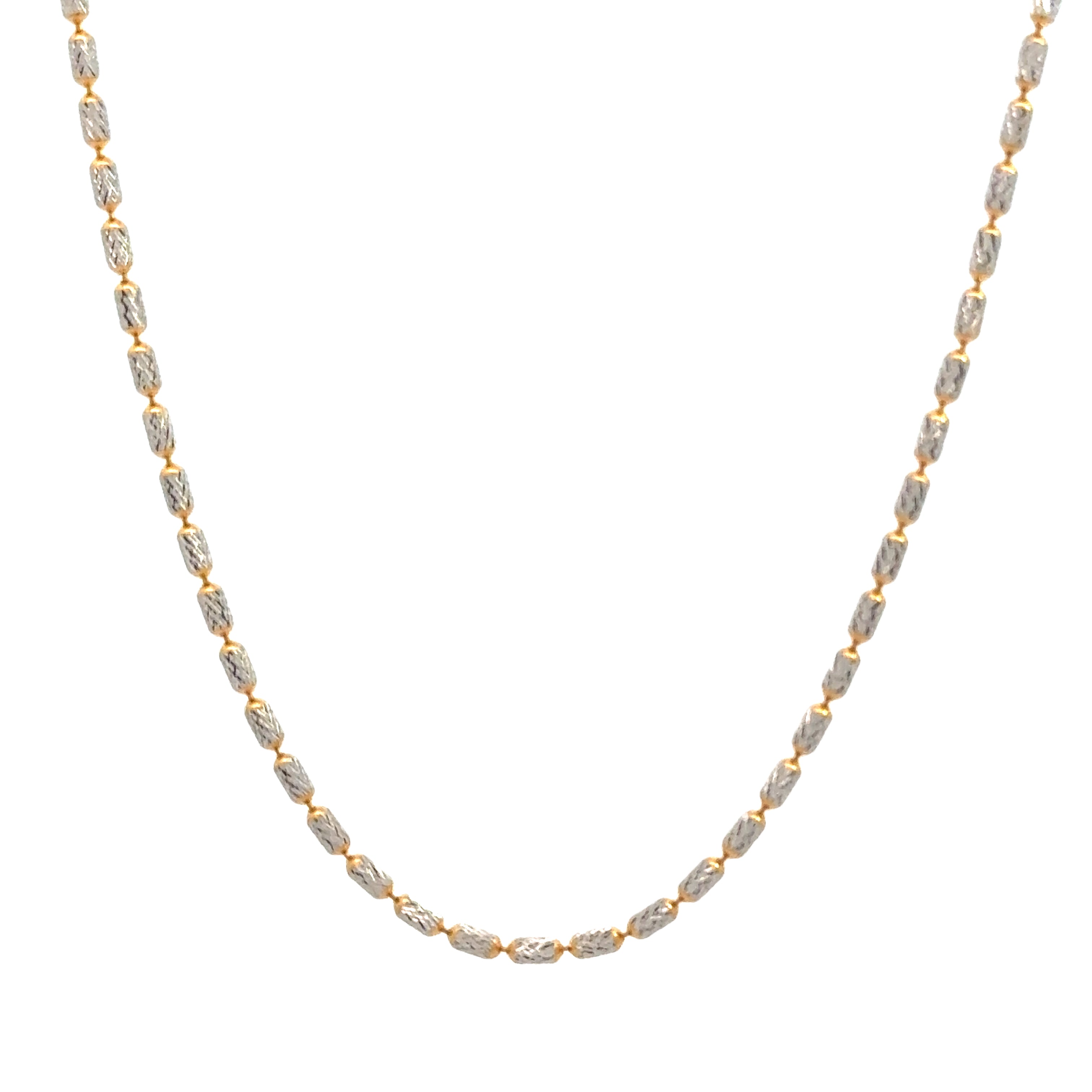 22k Two Tone Gold Flat Bullet Chain measuring 1mm width x 16 inch length