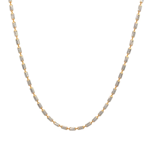 22k Two Tone Gold Flat Bullet Chain measuring 1mm width x 16 inch length