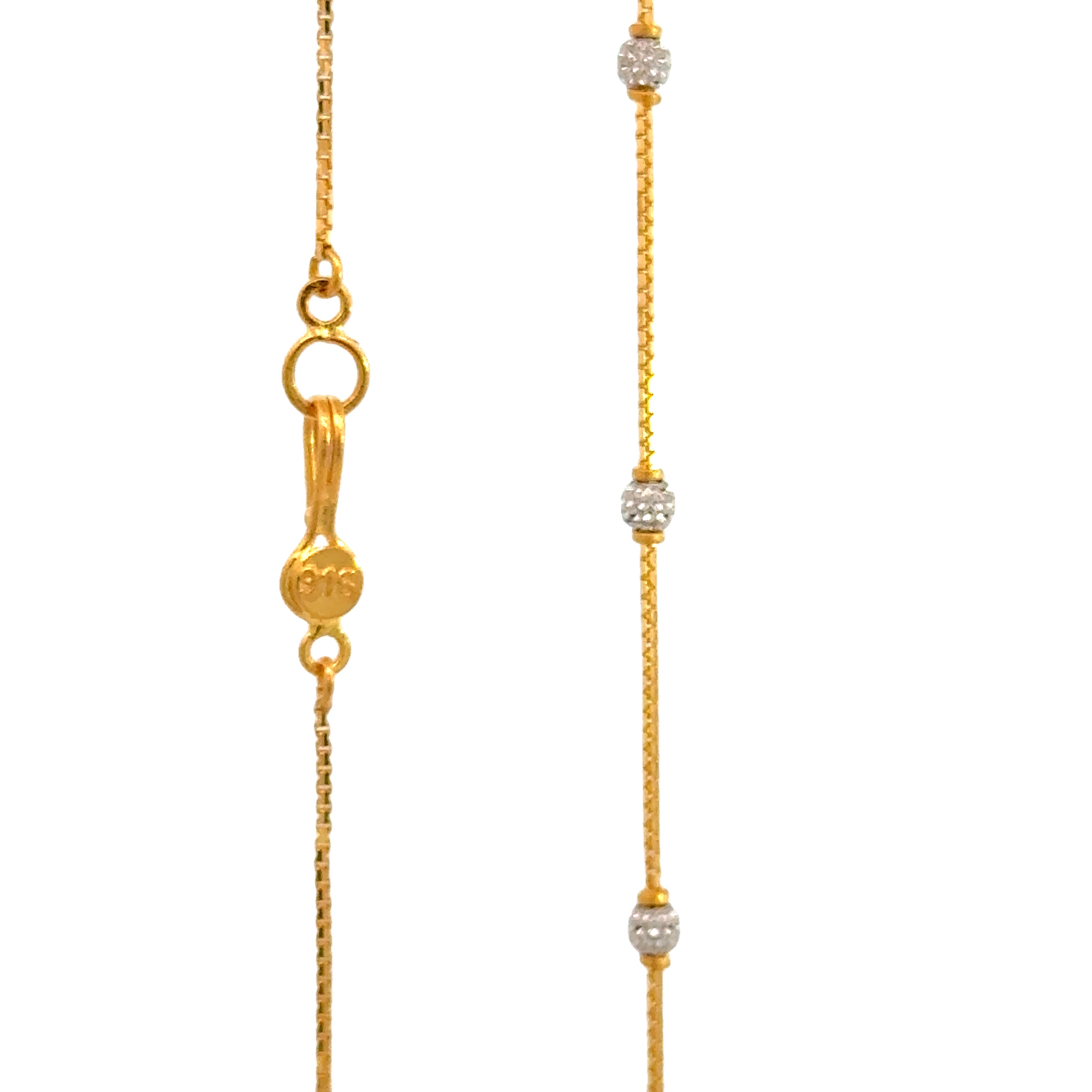 22k Two Tone Gold Fancy Ball Chain measuring 3mm width x 16 inch length