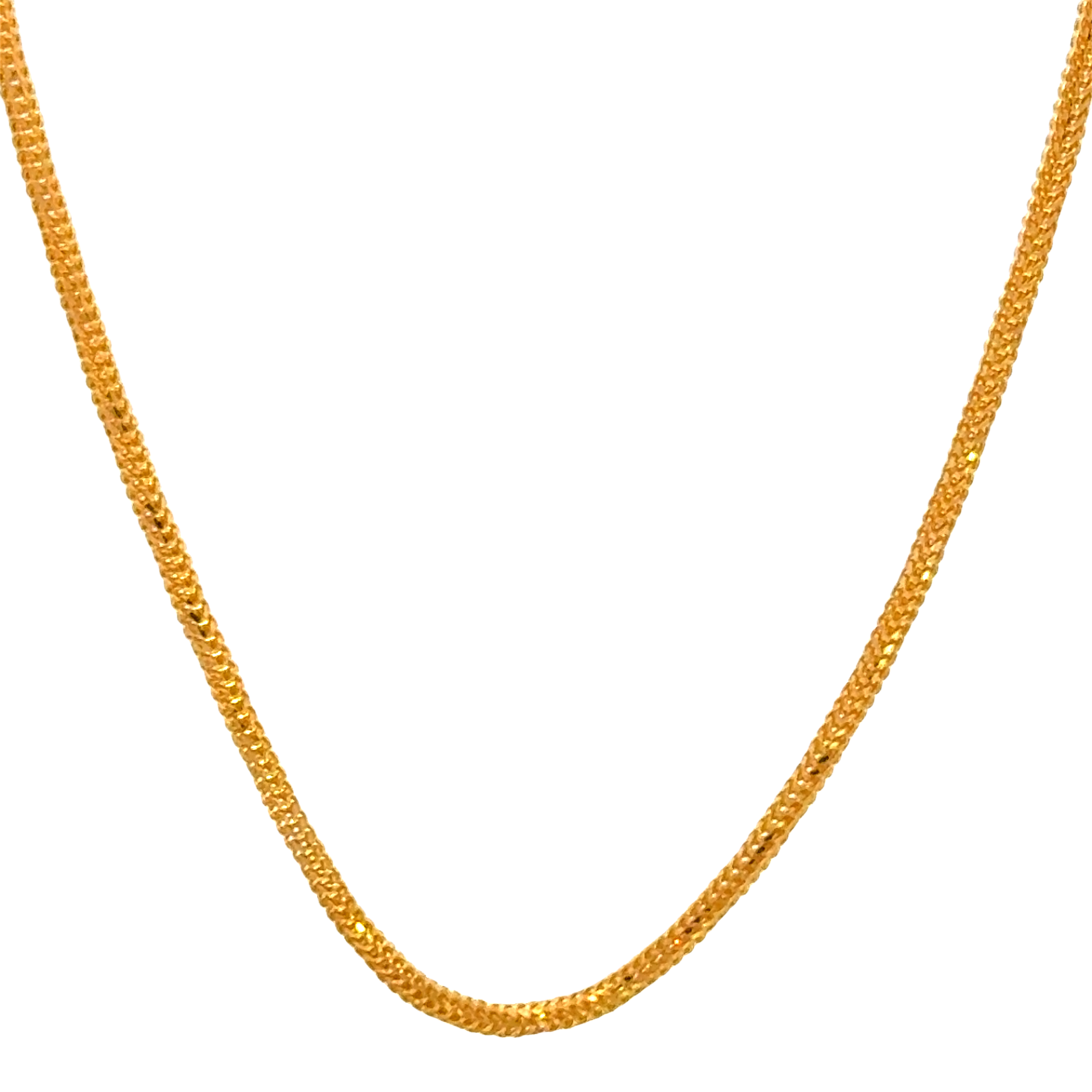 22k Two Tone Gold Round Fox Chain measuring 1.8mm width x 18 inch length