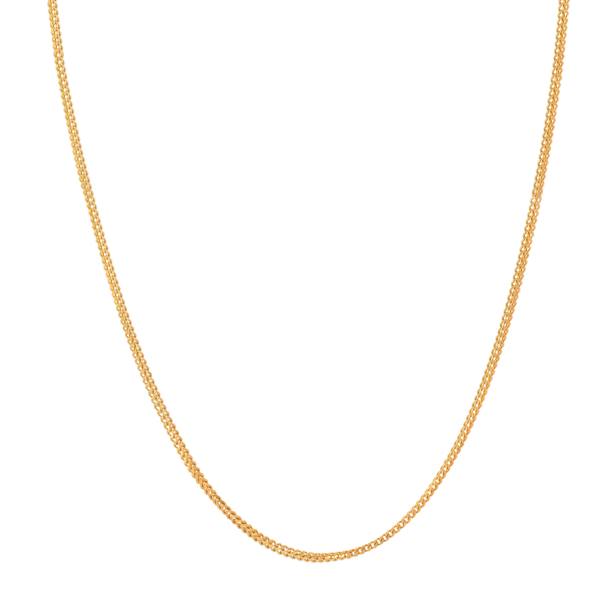 22k Yellow Gold Round Fox Chain measuring 2mm width x 20 inch length