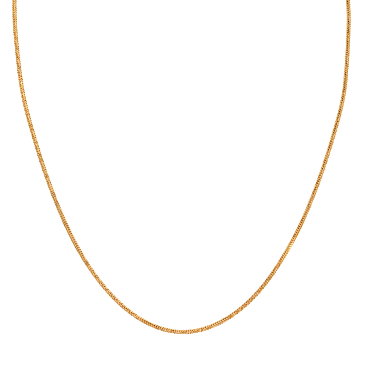 22k Yellow Gold Round Fox Chain measuring 1.5mm width x 18 inch length