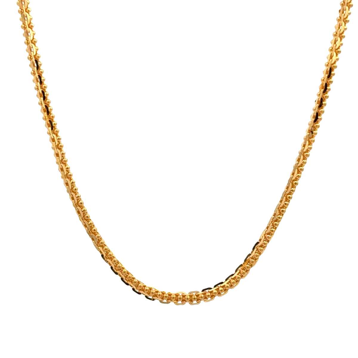 22k Yellow Gold Cable Ball Chain measuring 2mm width x 24 inch length