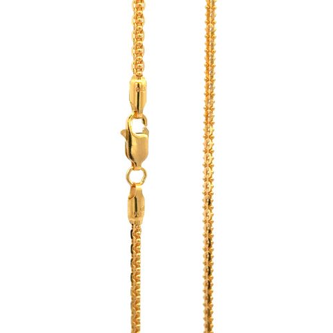 22k Yellow Gold Cable Ball Chain measuring 2mm width x 24 inch length