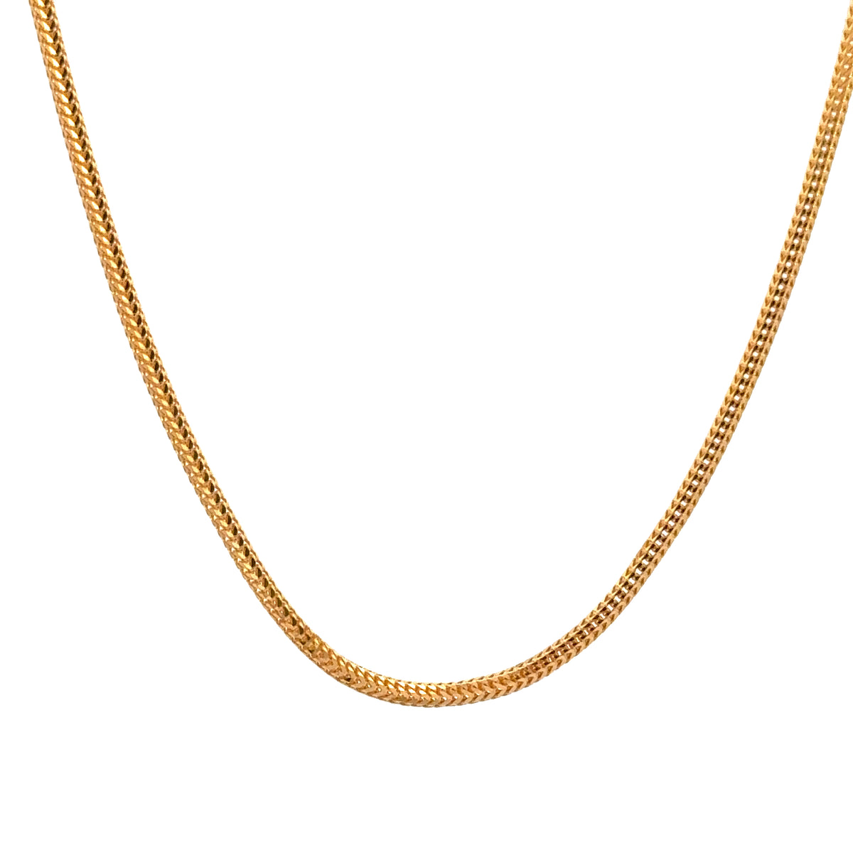 22k Yellow Gold Round Fox Chain measuring 1.5mm width x 24 inch length