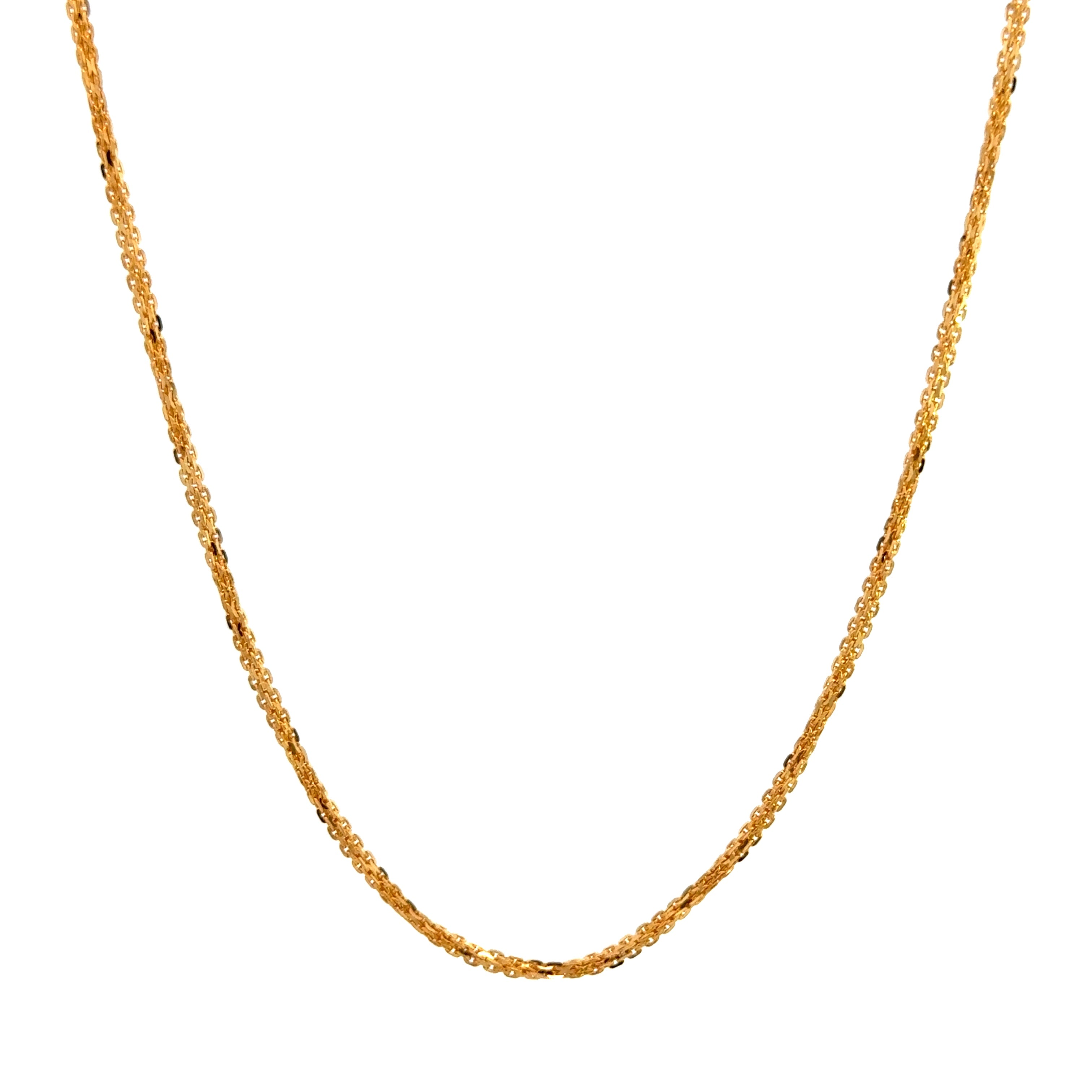 22k Yellow Gold Square Bismark Chain measuring 1mm width x 22 inch length