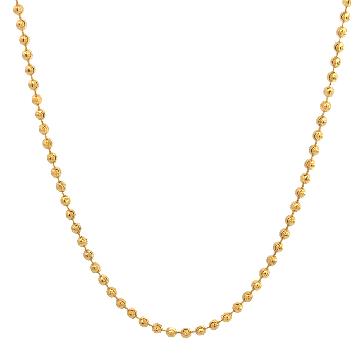 22k Yellow Gold Ball Chain measuring 1mm width x 16 inch length