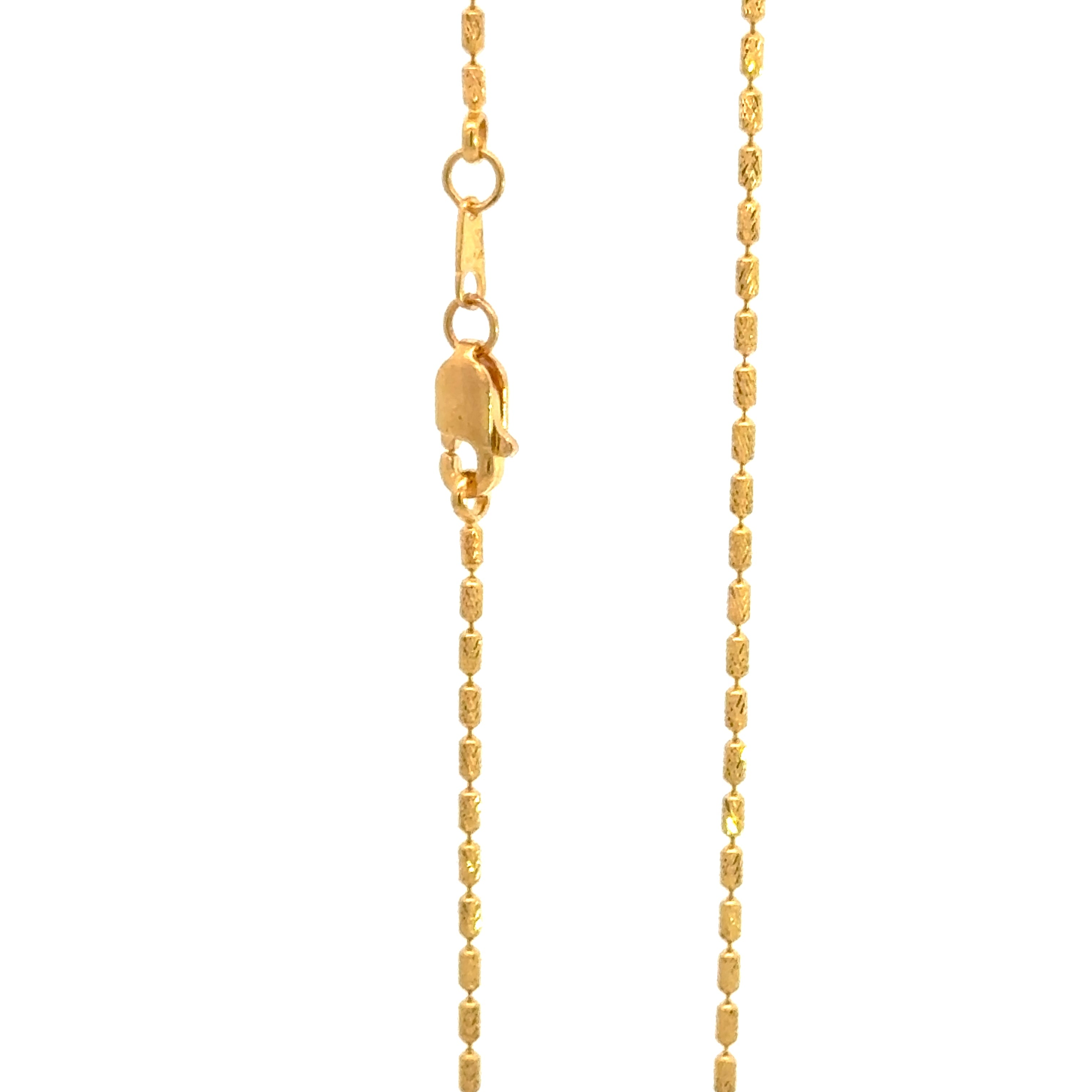 22k Yellow Gold Bullet Chain measuring 1.5mm width x 16 inch length