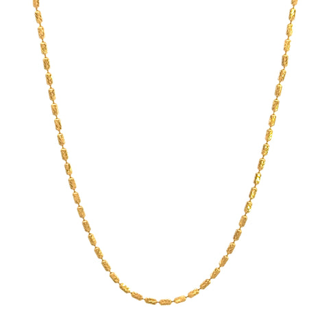 22k Yellow Gold Bullet Chain measuring 1.5mm width x 16 inch length